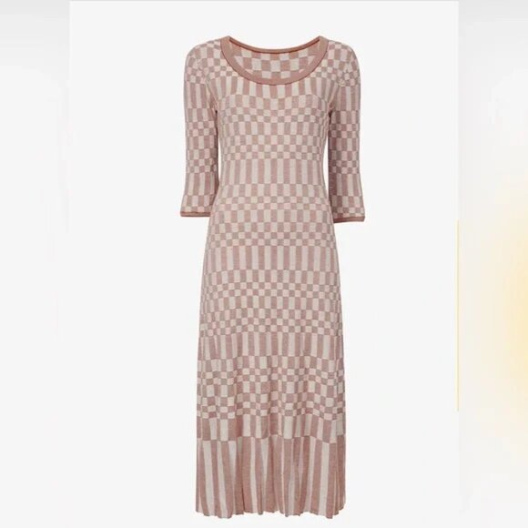 MM Lafleur The Tippy Dress - Checkered Knit Clay & Cream Medium - $279 - Picture 4 of 12